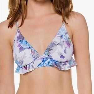 BECCA Blue Vintage Floral Print Ruffled Bikini Top